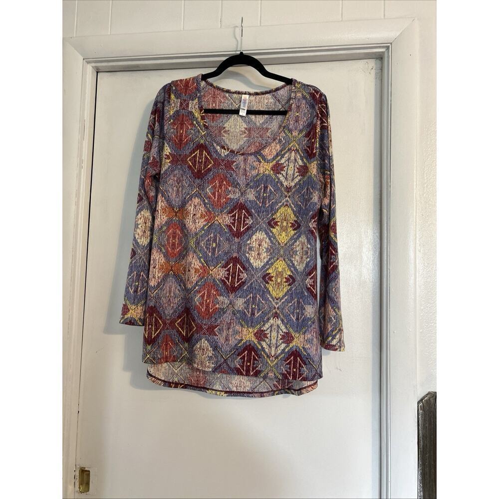 Lularoe Long Sleeve Tunic Shirt XL Stretchy Multicolor Geometric Preloved